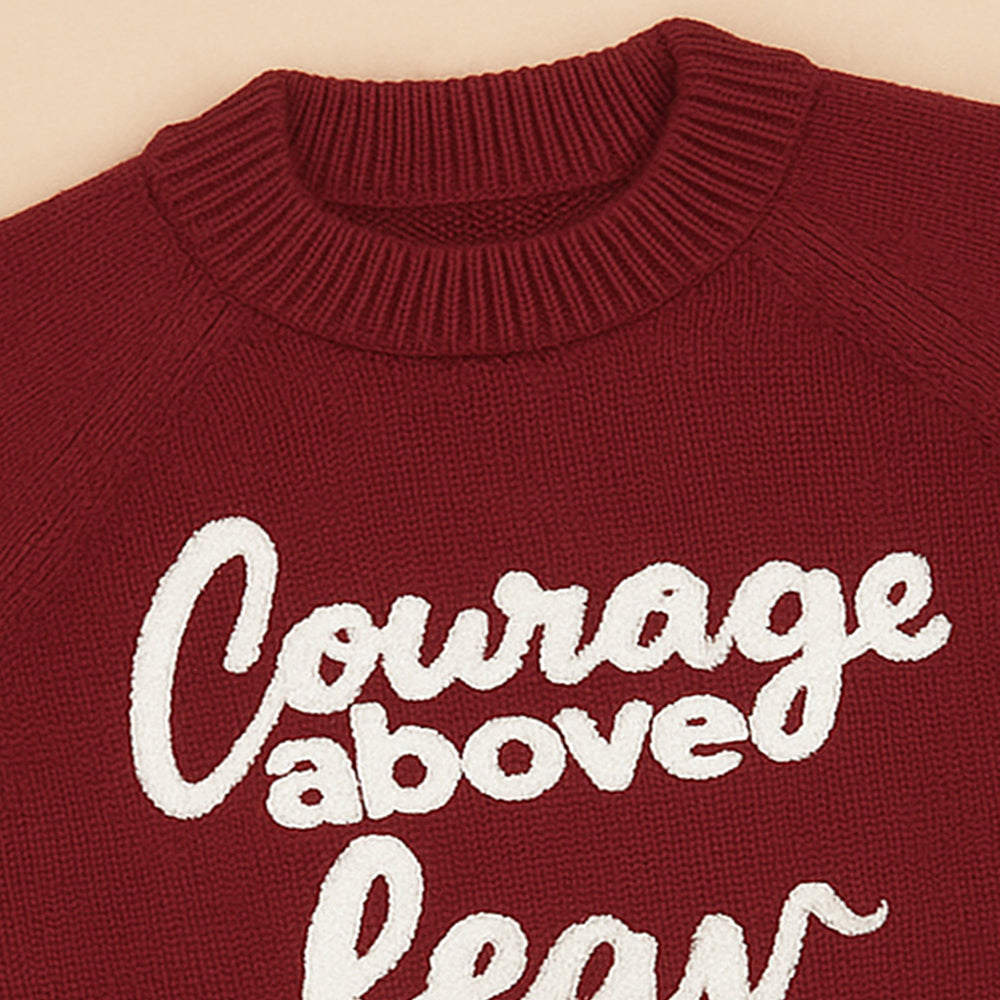 Maroon Courage Above Fear  Cardigan, Christmas Winter Sweater for Kids