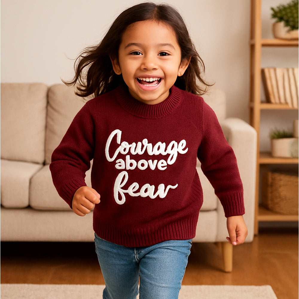 Maroon Courage Above Fear  Cardigan, Christmas Winter Sweater for Kids