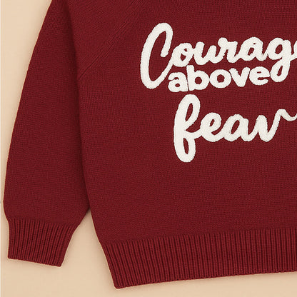 Maroon Courage Above Fear  Cardigan, Christmas Winter Sweater for Kids