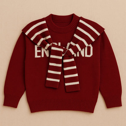 Maroon White Cardigan with Muffler, Christmas Winter Sweater for Kids