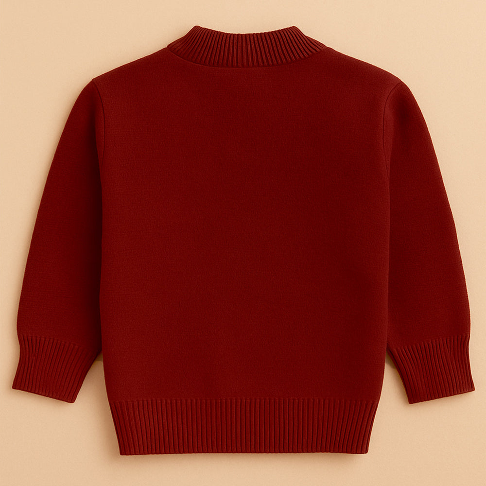 Maroon White Cardigan with Muffler, Christmas Winter Sweater for Kids