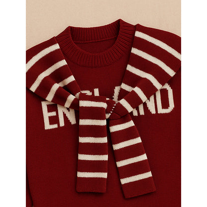Maroon White Cardigan with Muffler, Christmas Winter Sweater for Kids