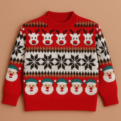 Red Santa & Reindeer Winter, Christmas Cardigan Sweater for Kids