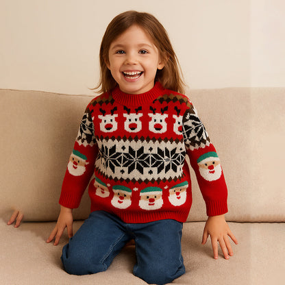 Red Santa & Reindeer Winter, Christmas Cardigan Sweater for Kids