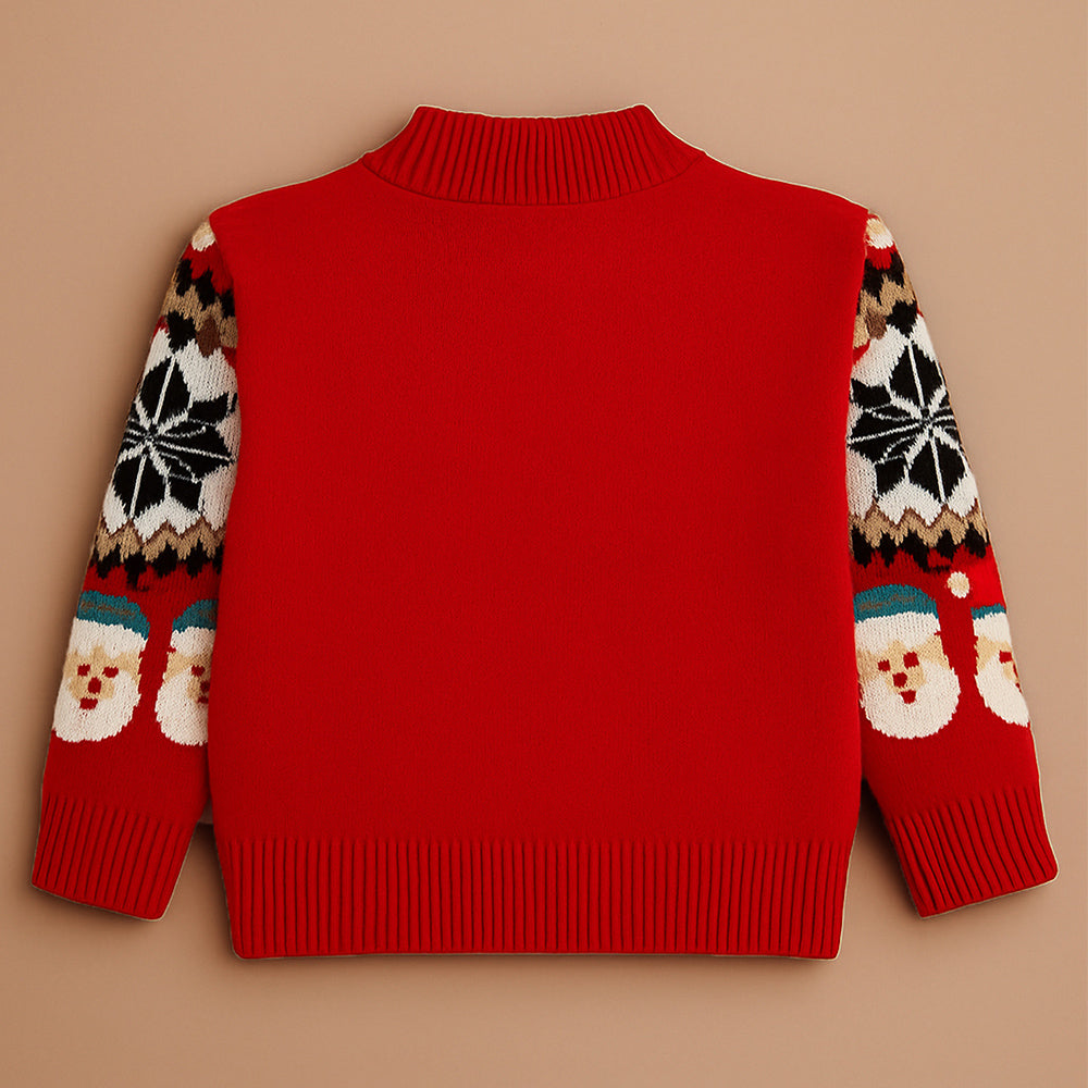 Red Santa & Reindeer Winter, Christmas Cardigan Sweater for Kids