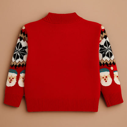 Red Santa & Reindeer Winter, Christmas Cardigan Sweater for Kids