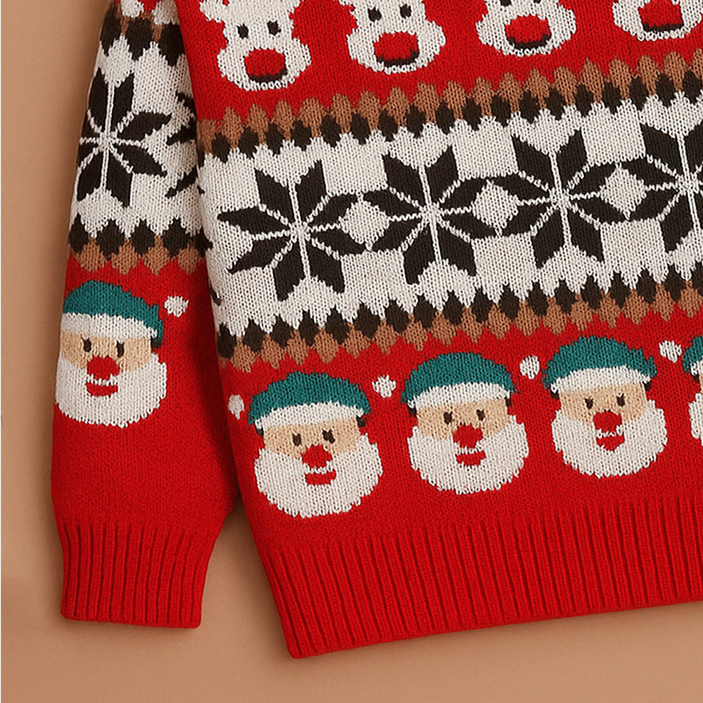 Red Santa & Reindeer Winter, Christmas Cardigan Sweater for Kids