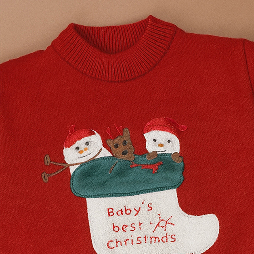 Red Christmas Stocking Snowman Knitted Winter Cardigan Sweater for Kids