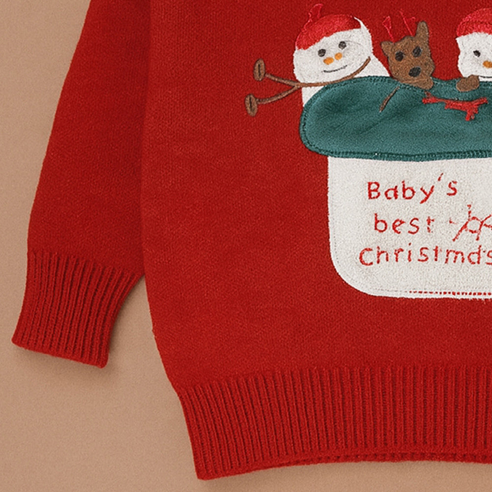 Red Christmas Stocking Snowman Knitted Winter Cardigan Sweater for Kids