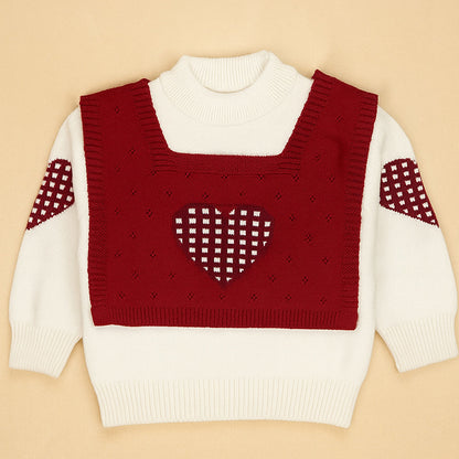 Red checks Heart Cardigan with Muffler, Christmas Winter Sweatshirt for Kids