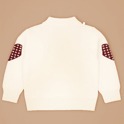 Red checks Heart Cardigan with Muffler, Christmas Winter Sweatshirt for Kids