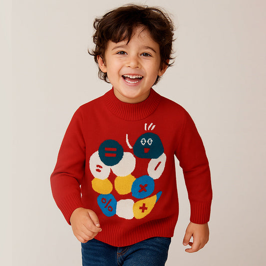 Red Maths Fun Kids Cardigan, Sweater for Christmas & Winter
