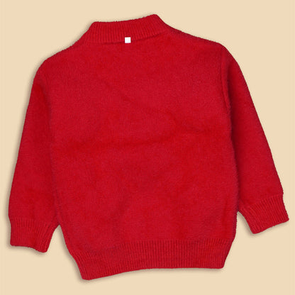 Red Teddy Cap Christmas Winter Cardigan Sweater for Kids