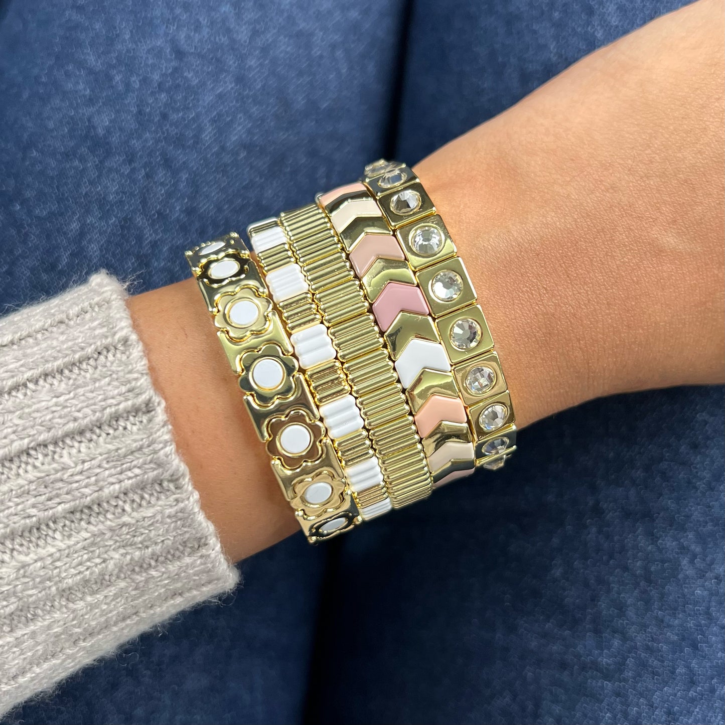 Groovy Enamel Bracelet | White & Gold | Thin