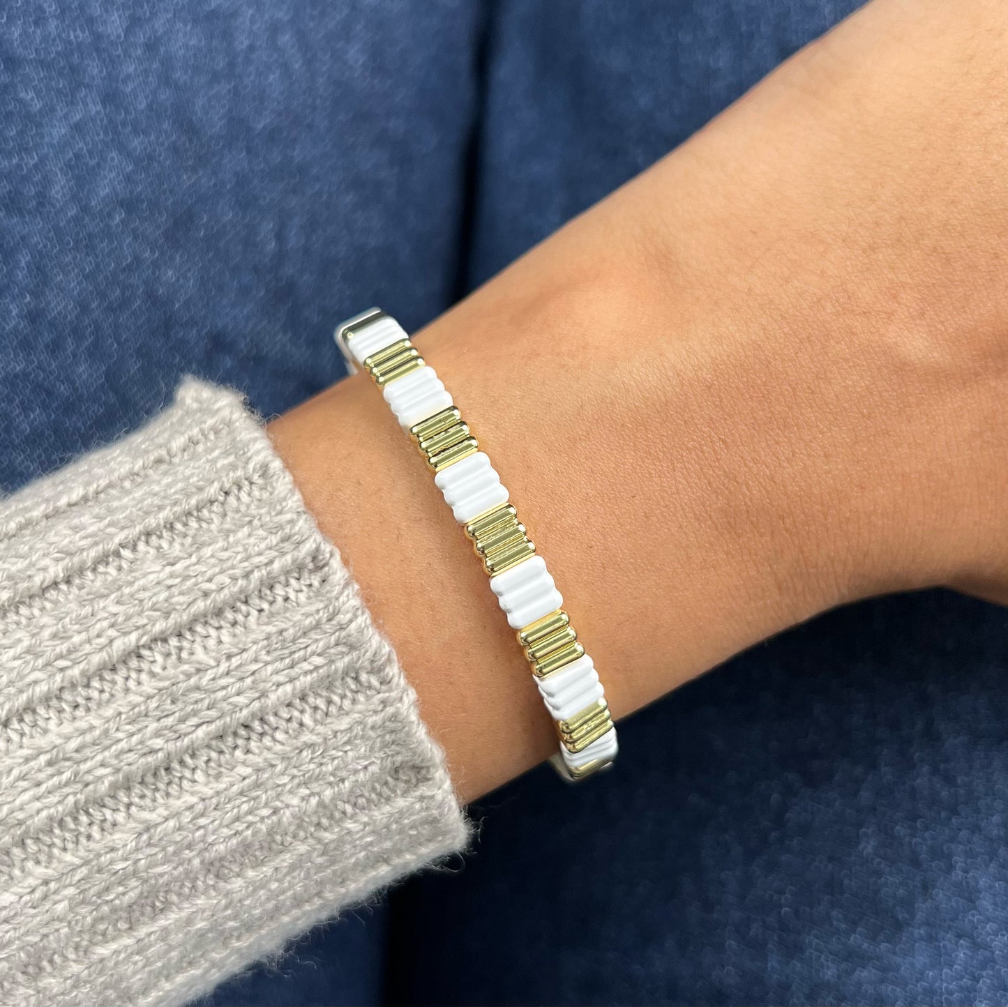 Groovy Enamel Bracelet | White & Gold | Thin