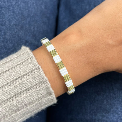 Groovy Enamel Bracelet | White & Gold | Thin