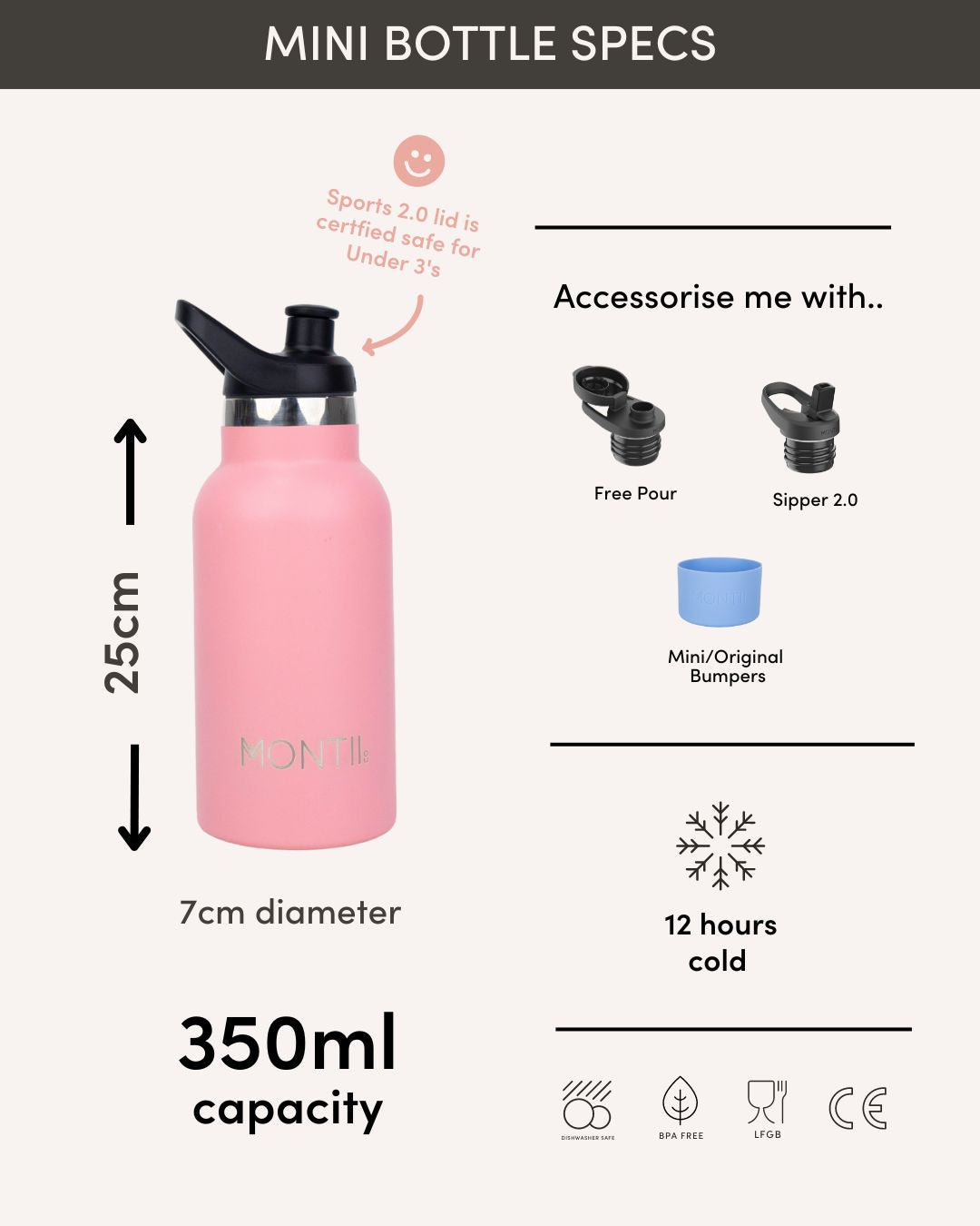 MontiiCo Mini Drink Bottle - Sky 350ml