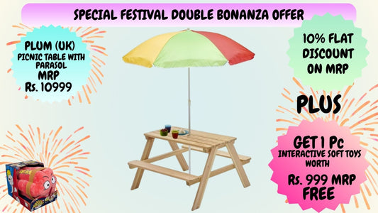 Plum Rectangular Picnic table with Parasol (Natural) | Purchase Table & Get Free Interactive Toy