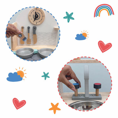 Open Ended Tiny Chef's First Wooden Kitchen (8 Accessories included)-Pretend Play-Open Ended-Toycra