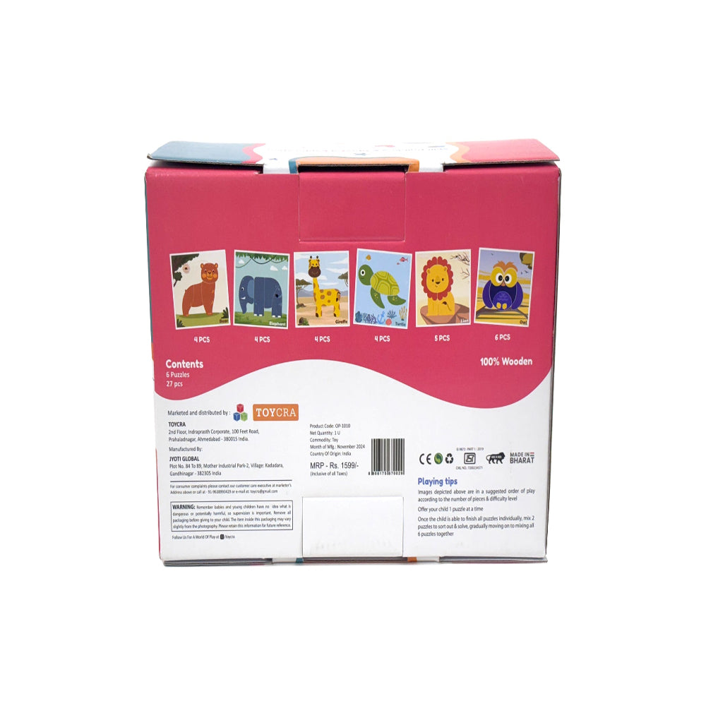 Open Ended Toddler's First 6 In 1 Puzzle - Animals (6 puzzles, 27 pcs)-Puzzles-Open Ended-Toycra