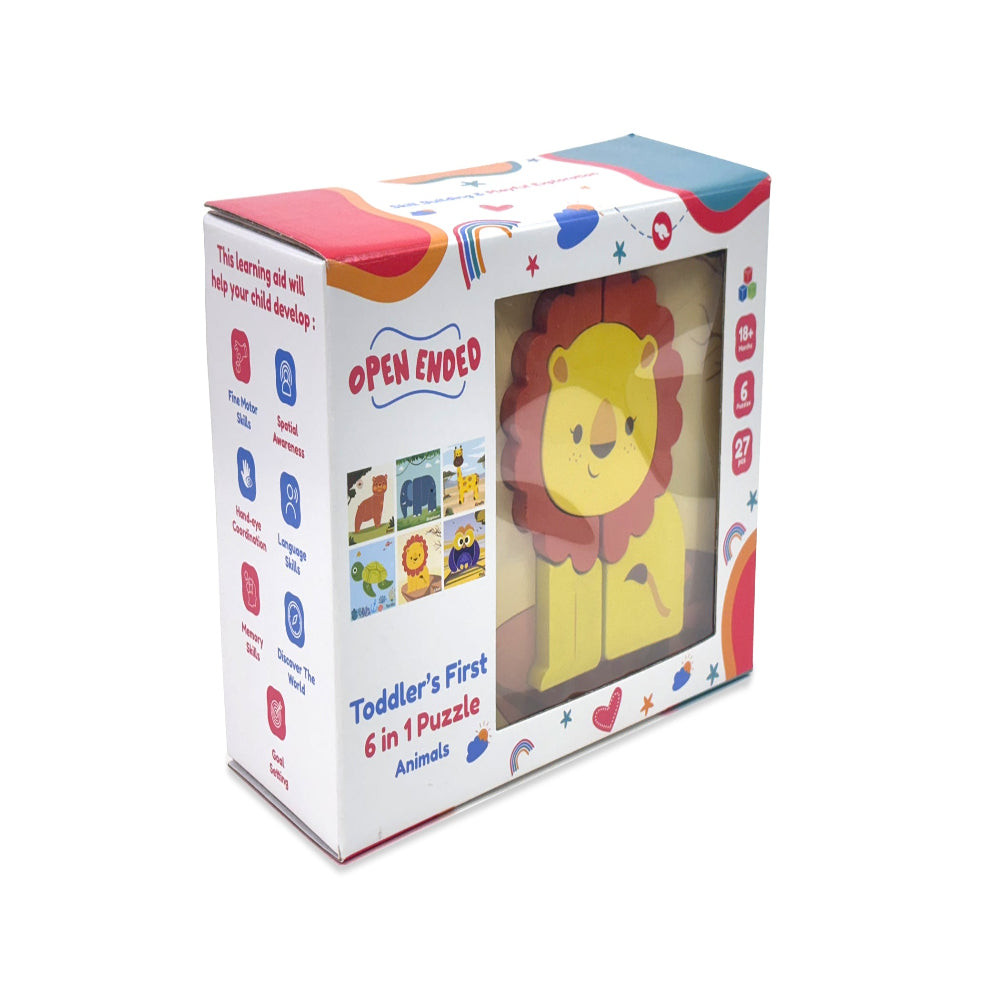Open Ended Toddler's First 6 In 1 Puzzle - Animals (6 puzzles, 27 pcs)-Puzzles-Open Ended-Toycra