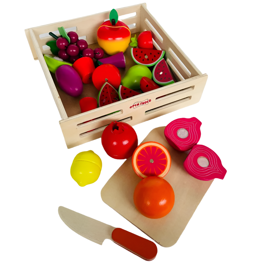 Open Ended Wooden Cutting Set - Fruits & Veggies-Pretend Play-Open Ended-Toycra