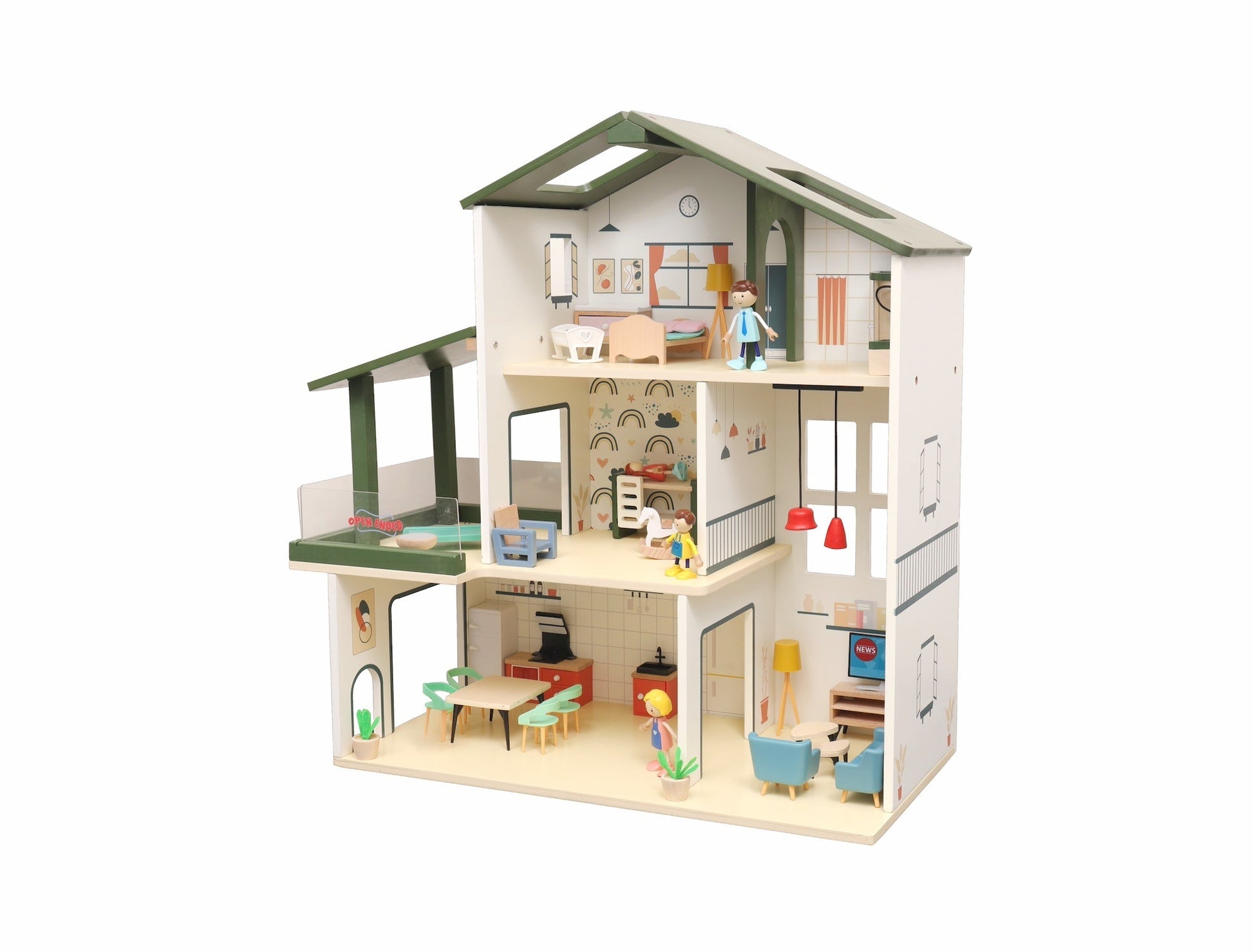 Open Ended Wooden Dollhouse Modern Villa
