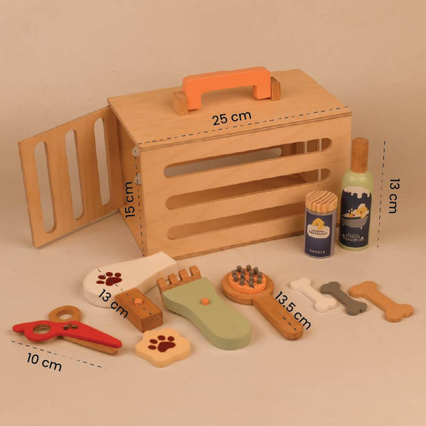 PlayBox Pet Grooming Play Set Wooden Toy | Pretend Play Toddler & Kids Baby Toys