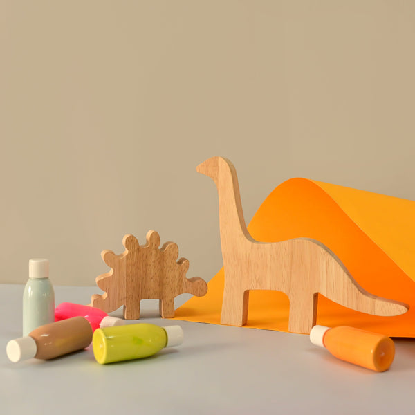 Dino 2 DIY | Playbox Wooden Toys DIY Kit - Dino Set of 2 for Painting & Decorating Activity Kit with 2 Dinosaurs, 5 Paints and 1 Paintbrushes and 2 Sponge Brushes, Multicolor (3- Years +)