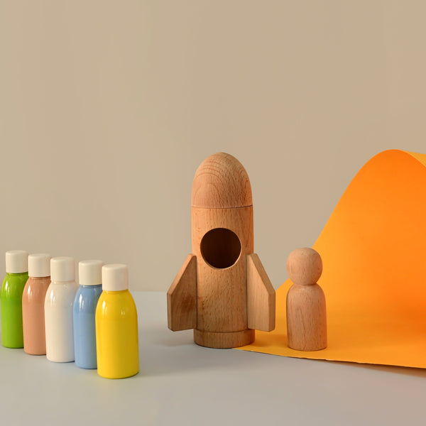 Rocket DIY | Playbox DIY Kit-Rocket - Kids Crafts and Arts Set Painting Kit | Inside The Box (1 Rocket,1 Astronaut, 5 Color Bottles, 1 Paint Brush and 2 Sponge Brush) | Creativity DIY Gift Set