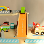 Playbox Drive in-Multilevel Activity Center with Helicopter Pad, Moving Elevator & Rapid Descent Ramps Pretend Play Toy Develops Motor Skills & Creativity - Age 1+ Years