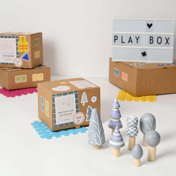 5 Arctic Trees | Playbox 7Pcs Wooden Arctic Tree Toy Set Wooden Forest Various Sizes Pretend Play Natural Wood Trees Creative Children's Arts Toy (Pack of 1)