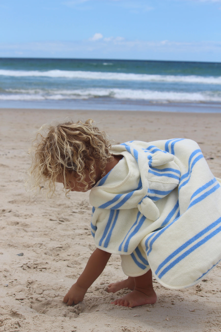 Kids Character Hooded Towel Sid the Seagull Blue Stripe