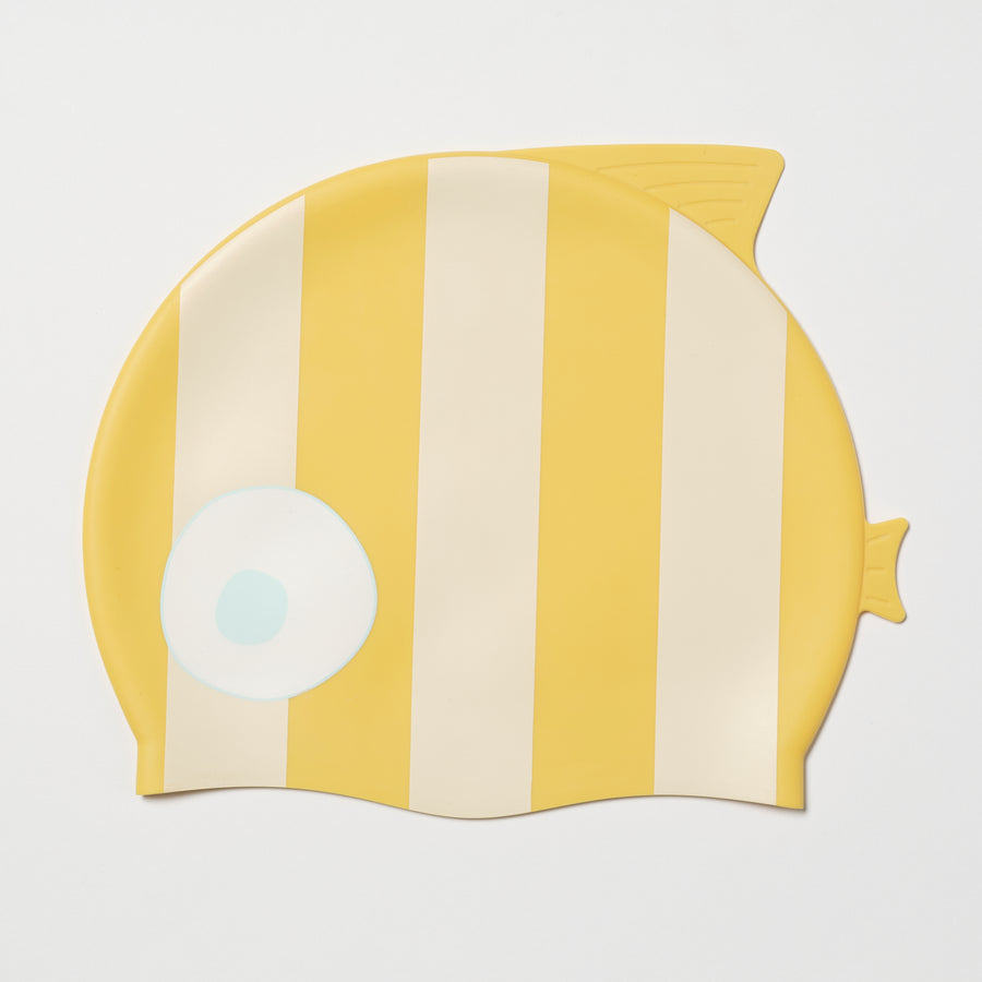 Kids Swimming Cap Finn the Fish Mustard Stripe