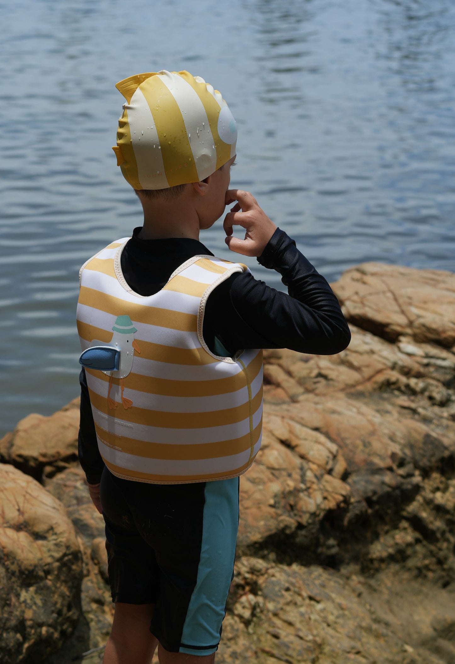Kids Swim Vest 3-6 Sid the Seagull Mustard Stripe