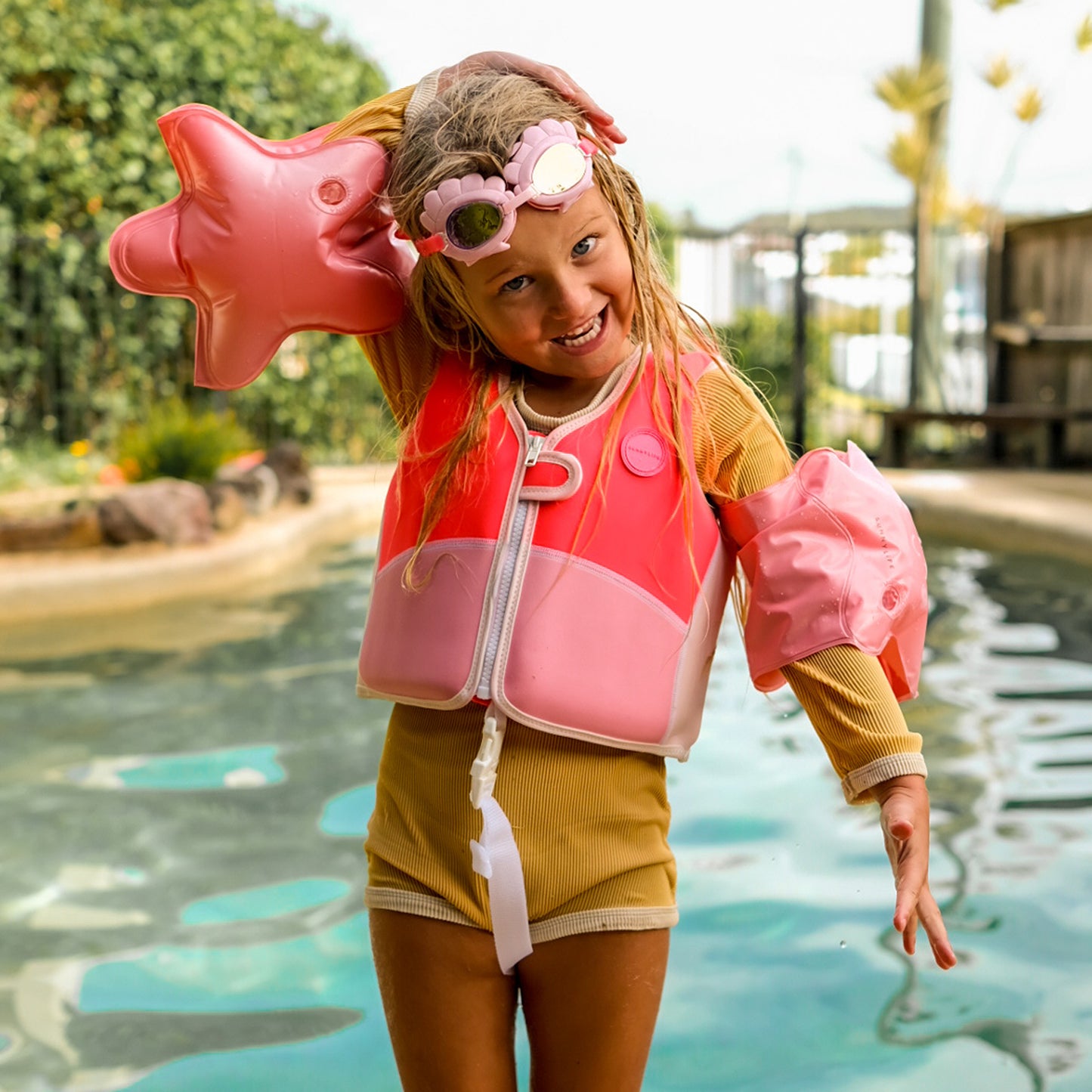 Melody the Mermaid Mini Swim Goggles Neon Strawberry