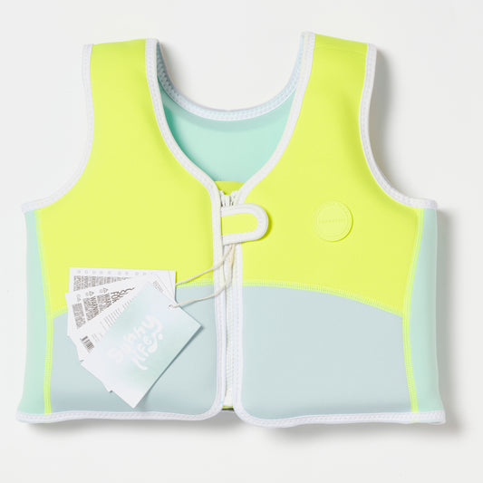 Salty the Shark Swim Vest 3-6 Aqua Neon Yellow