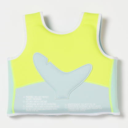 Salty the Shark Swim Vest 3-6 Aqua Neon Yellow