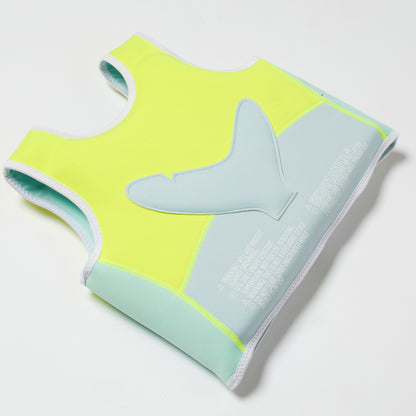 Salty the Shark Swim Vest 3-6 Aqua Neon Yellow