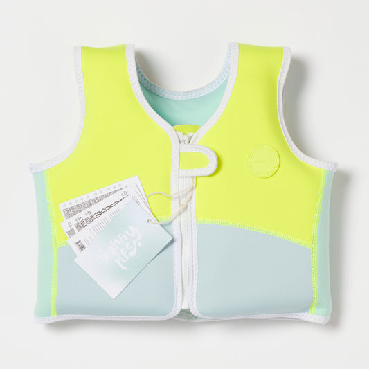 Salty the Shark Swim Vest 1-2 Aqua Neon Yellow