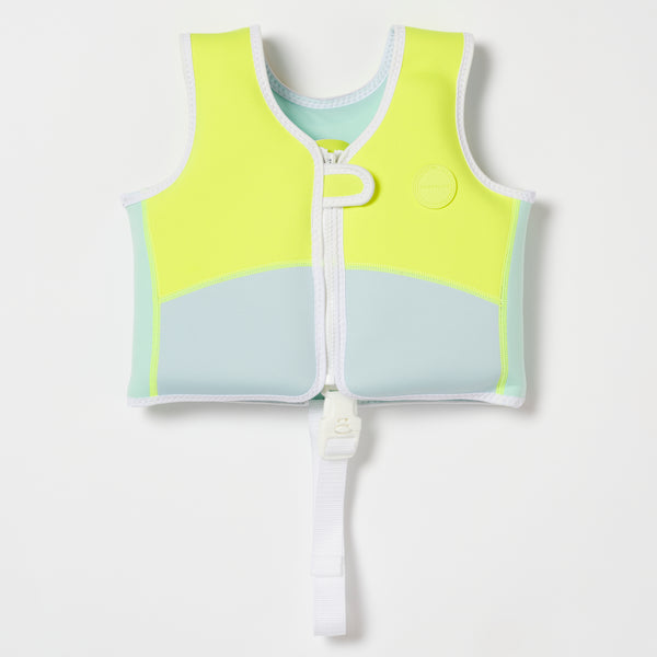 Salty the Shark Swim Vest 1-2 Aqua Neon Yellow