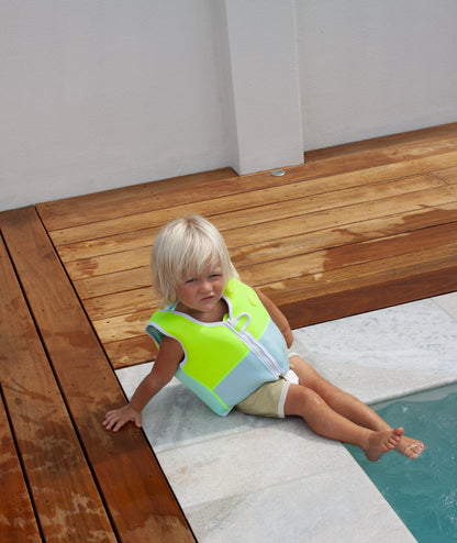 Salty the Shark Swim Vest 1-2 Aqua Neon Yellow