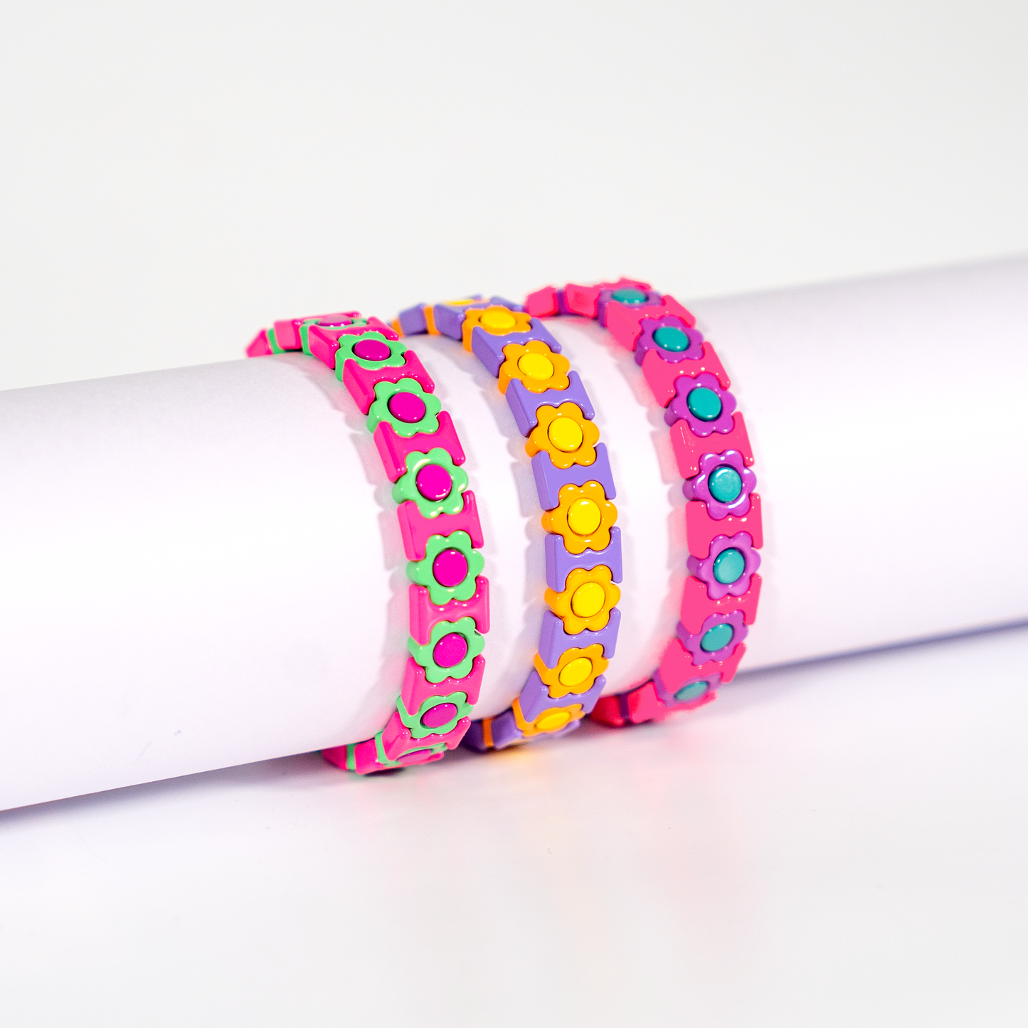 Flower Enamel Bracelet | Pop Pink , Teal & Purple
