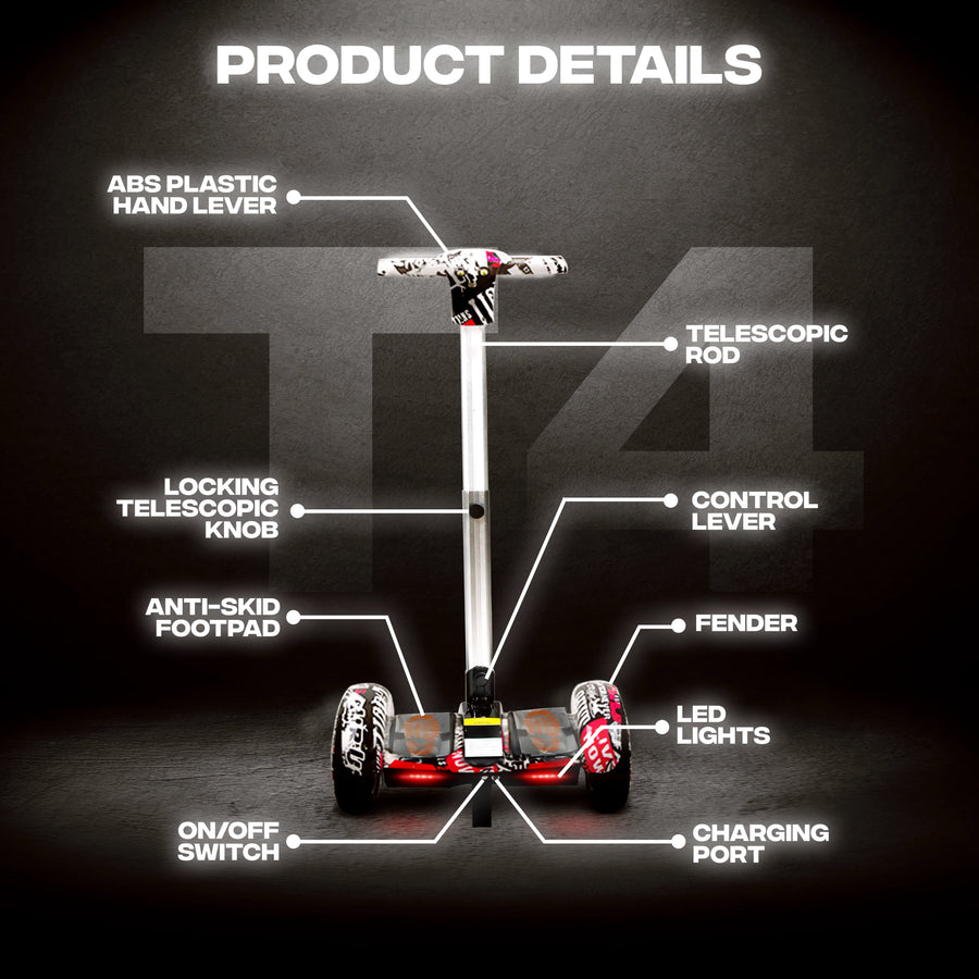 TYGATEC T4 Self Balancing Hoverboard with Handle (white multi)