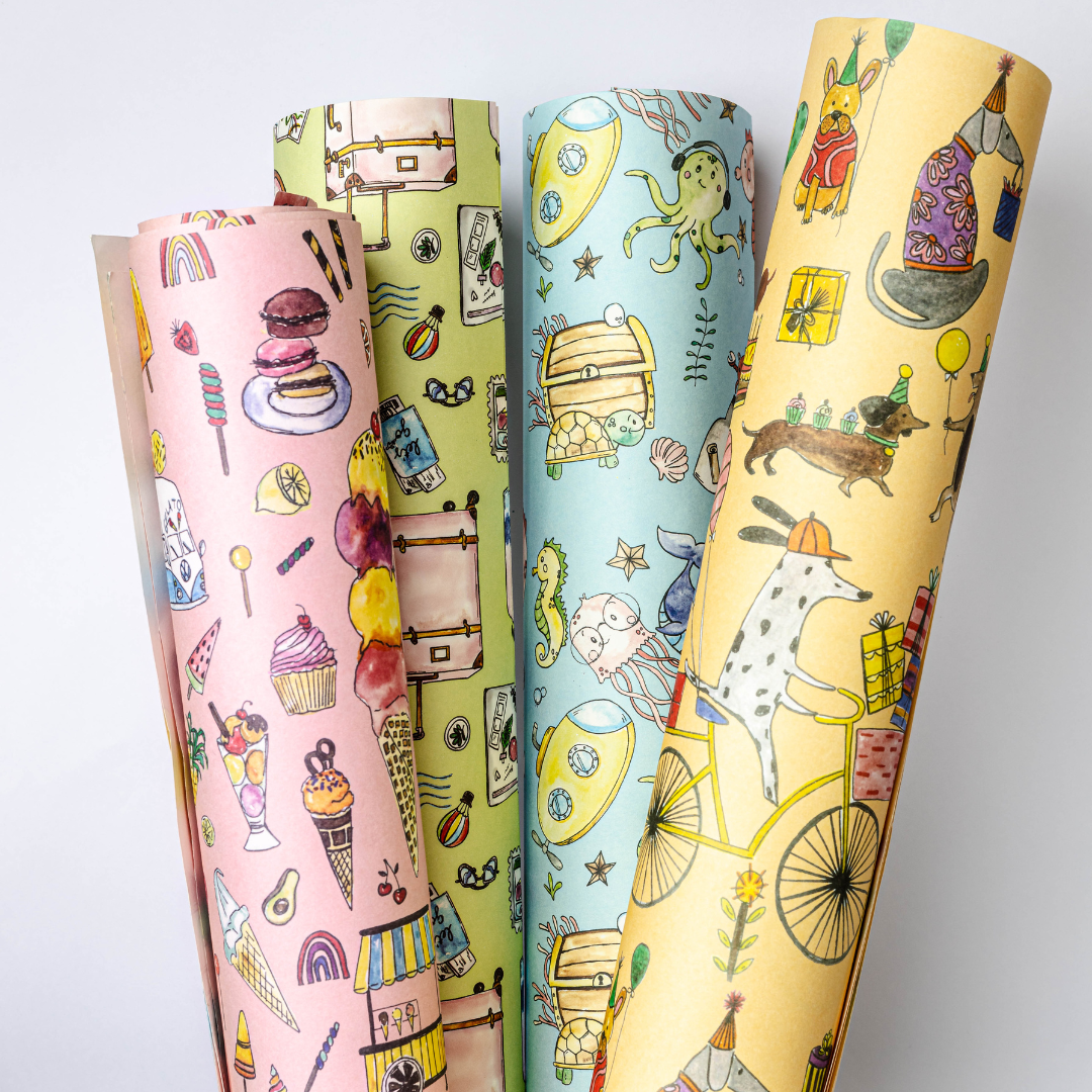 Gift Wrap | All Prints - 4 Designs x 2 Each | 8 Sheets