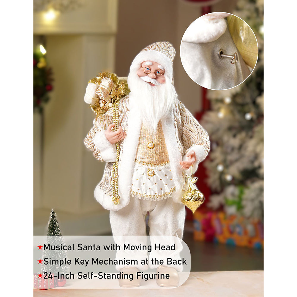 Gold shimmer robe Moving Face Musical christmas Santa Home and Table Décor