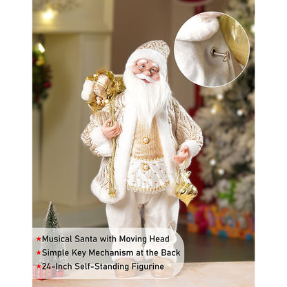 Gold shimmer robe Moving Face Musical christmas Santa Home and Table Décor