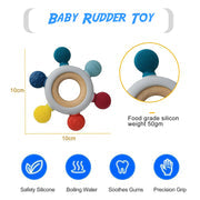 Playbox Infant Wooden Teether, Baby Teething Toys Silicone Teethers Bpa Free Silicone Rudder With Wooden Ring Soothe Babies Gums (Bright)