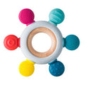 Playbox Infant Wooden Teether, Baby Teething Toys Silicone Teethers Bpa Free Silicone Rudder With Wooden Ring Soothe Babies Gums (Bright)