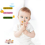 Playbox Infant Wooden Teether, Baby Teething Toys Silicone Teethers Bpa Free Silicone Rudder With Wooden Ring Soothe Babies Gums (Pastel)